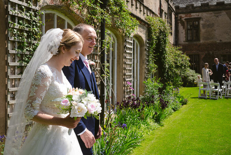 Bride and father in the Courtyard