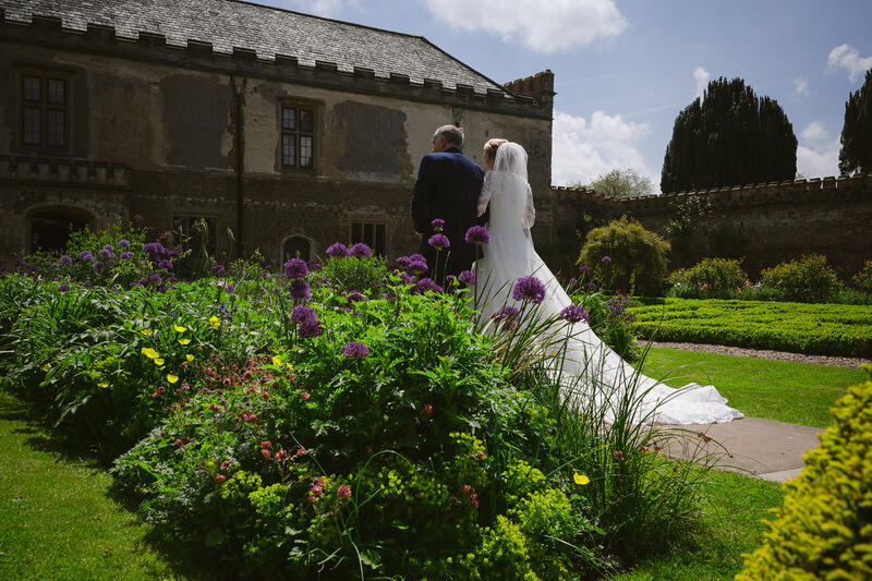 Bride and groom in the courtyard